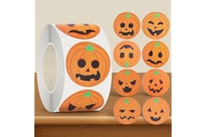 500PCS / Roll Halloween Cartoon Pumpkin Face Label Gift Wrap Sealing Tags Candy Treat Bag Boxes Decorative Labels 2.5cm