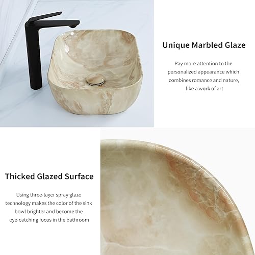 White Vessel Sink For Bathroom Davivy 16" Round With Pop-Up Drain - White Countertop Bathroom Vanity Sink Ceramic Vessel Sink - View #7