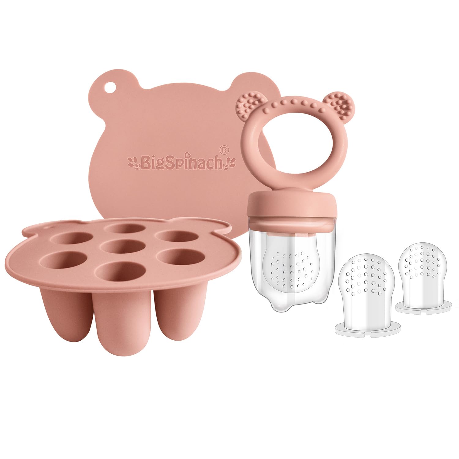 Photo 1 of BigSpinach Silicone Baby Food Freezer Tray with Teething Popsicle Molds - Baby Fruit Feeder and Breastmilk Teether Combo
