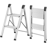 KINGRACK 2 Step Aluminum Step Ladders Foldable for Home, 330lb, Silver | Lightweight Aluminum Step Stool Foldable with Safe Grip, Non-Slip Handrails, Safety Lock, Heavy Duty 330LBS for Home, Kitchen