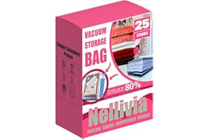Nellivia 25 Pack Vacuum Storage Bags with Pump, Compression Space Saver for Comforter, Bedding, Blanket Storage, Vacuum Seal Bags for Clothing, Luggage and Closet Organizer