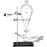Tellegloww 1000 ml Glass Separating Funnel, 24/29 Joint, Safety Clamp | PTFE Stopcock, Stable Stand, Heavy Wall Conical Lab Funnel, Titration Extraction Equipment, Distillation Lab Project Tool