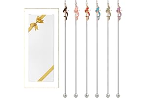 GARYVAULT 6 Pcs Cocktail Stirrers Swizzle Sticks Stainless Steel 7.5" Coffee Beverage Stir Sticks with Mermaid Charms Pendants for Mixing Cocktail
