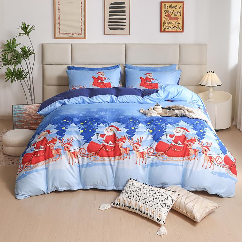 myAIMS Father Christmas Royal Santa Claus Merry Xmas Kitty Duvet Quilt Cover & Pillowcase Bedding Set Multi-Colour Snowman Presents Set Ultra Soft Easy Care, Modern Design (Santa Claus, Single) — image 1