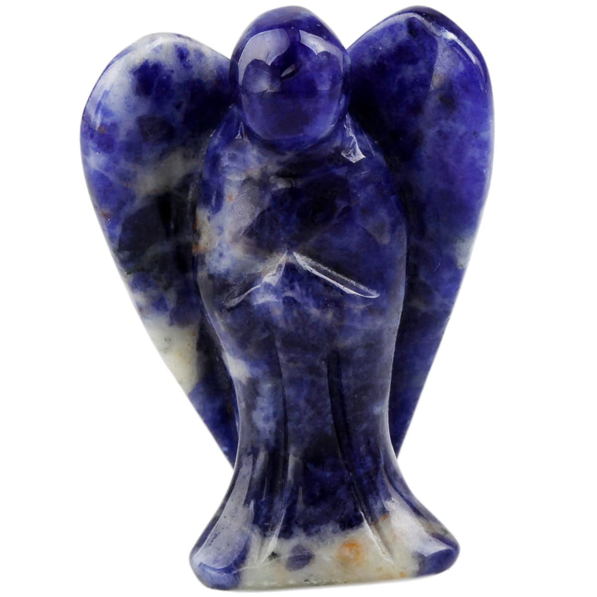 Nupuyai Sodalite Guardian Crystal Angel Ornament, 4cm Hand Carved Healing Gemstone Pocket Angel Statue Figurine for Home Decor