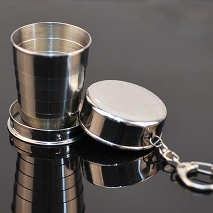 Amazon Com Stainless Steel Collapsible Cup Iusun Portable Folding Cup Outdoor Travel Camping Telescopic Pocket Cup Key Ring Silver 240ml Musical Instruments