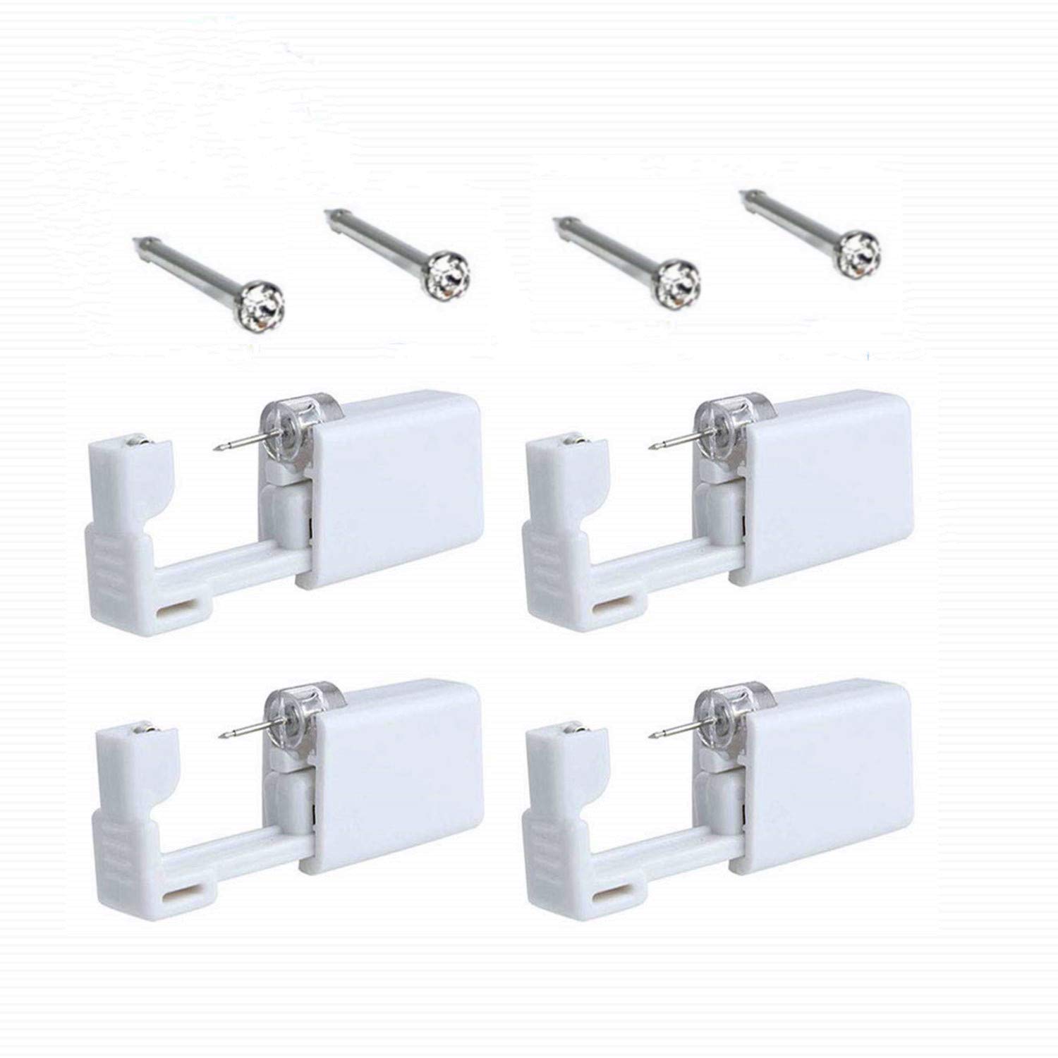 4 Pack Nose Piercing Gun Disposable Self Colours Ear Nose Piercing Gun Kit Safety No Pain Piercing Gun Kit with Stud (White)