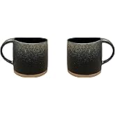 Well Covered & Green Original Night Glazed Ceramic Coffee Mug Set - 2 Vintage Japanese Style Cappucino Coffee Mugs - Stoneware Mug & Matcha Cup Gift Set - 2 x Black, 12oz