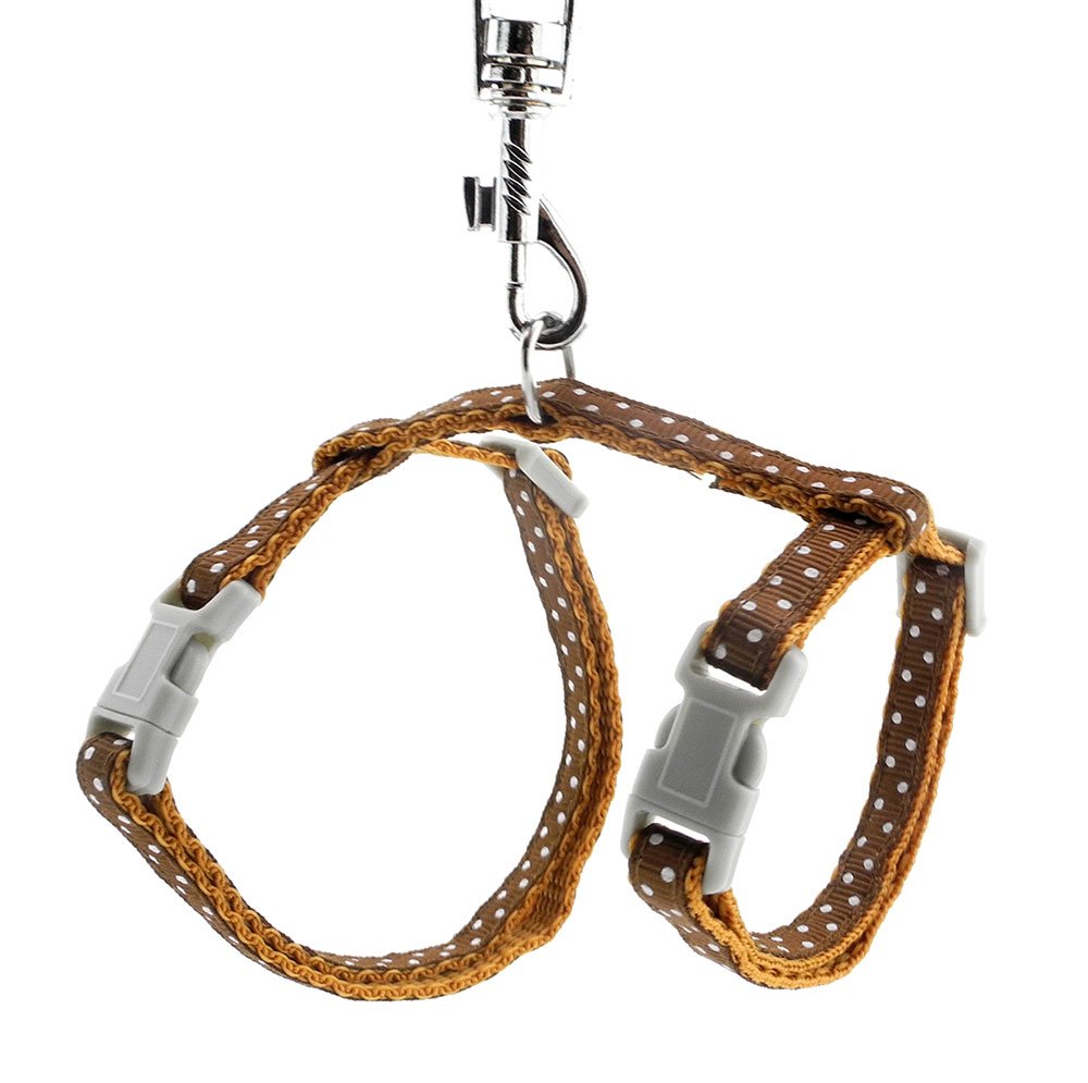 SMALLLEE_LUCKY_STORE Pet Cat Harness and Lead Leash Set Polka Dots Collar Chest Strap Adjustable Escape Proof Walking Training for Kitten Puppy Rabbit,Brown — image 1