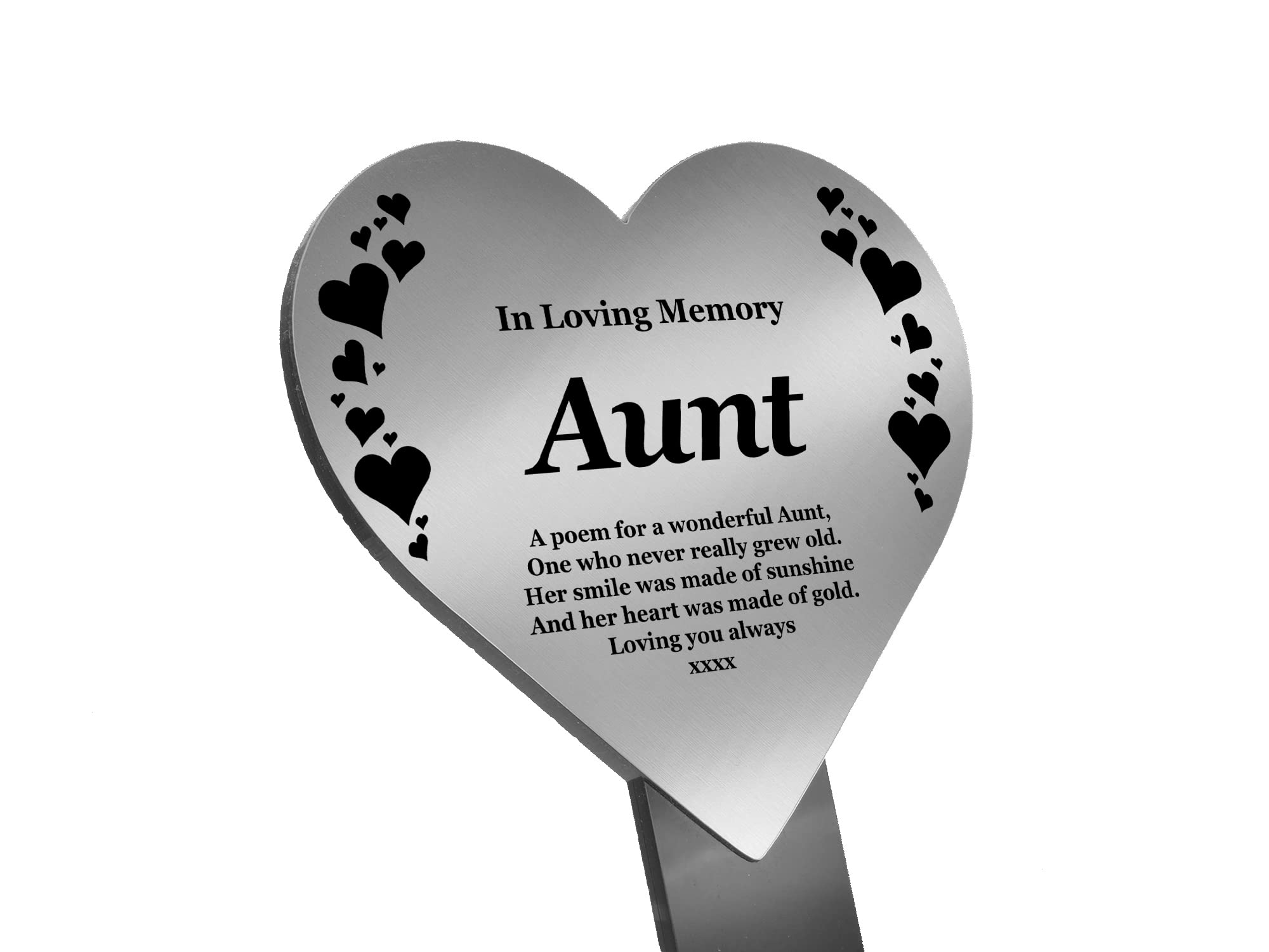 Aunt Heart Memorial Remembrance Plaque Stake - Waterproof, Outdoor, Grave Marker, Tribute, Plant Marker (Silver)