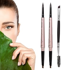 HeyBeauty 2 Pack of Eyebrow Pencil, Waterproof Eyebrow Makeup with Dual Ends, Professional Brow Kit with Eyebrow Brush, Black