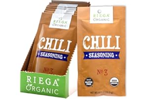 Riega Organic Chili Seasoning Mix – Bold Blue Ribbon Spice Blend, Slow Cookers, Soups & Stews – 0.9 oz (Pack of 8)