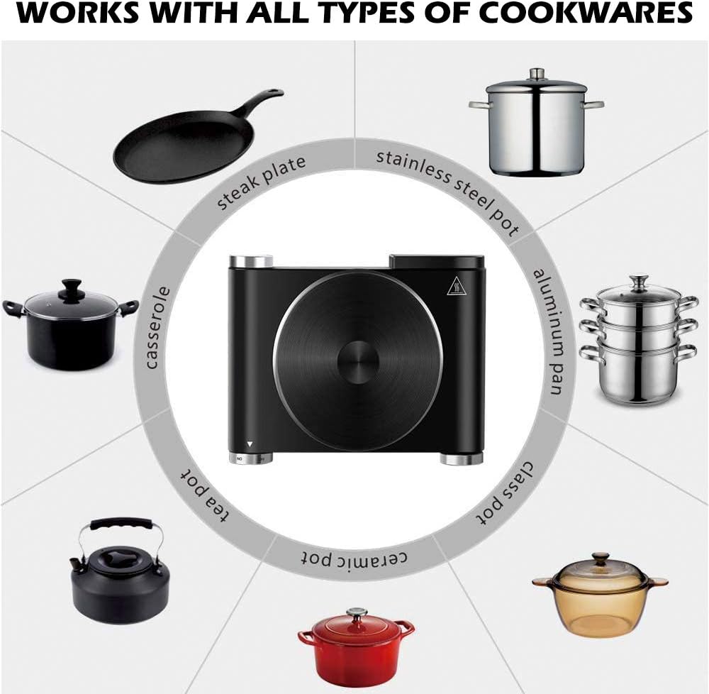 CUSIMAX Electric Hot Plate for Cooking Portable Single Burner 1500W Cast Iron hot plates Heat-up in Seconds Adjustable Temperature Control Stainless Steel Non-Slip Rubber Feet Upgraded Version B101: Kitchen & Dining
