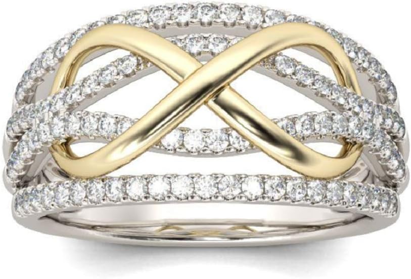 Finemall Fashion 14k Yellow Gold Multiple Rows Ring Cubic