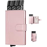 VULKIT Slim Bifold Pop up Wallet Minimalist Leather Card Holder RFID Blocking Metal Card Case with ID Window for Women | with Leather Slots, RFID Blocking, Slim, Metal Card Case