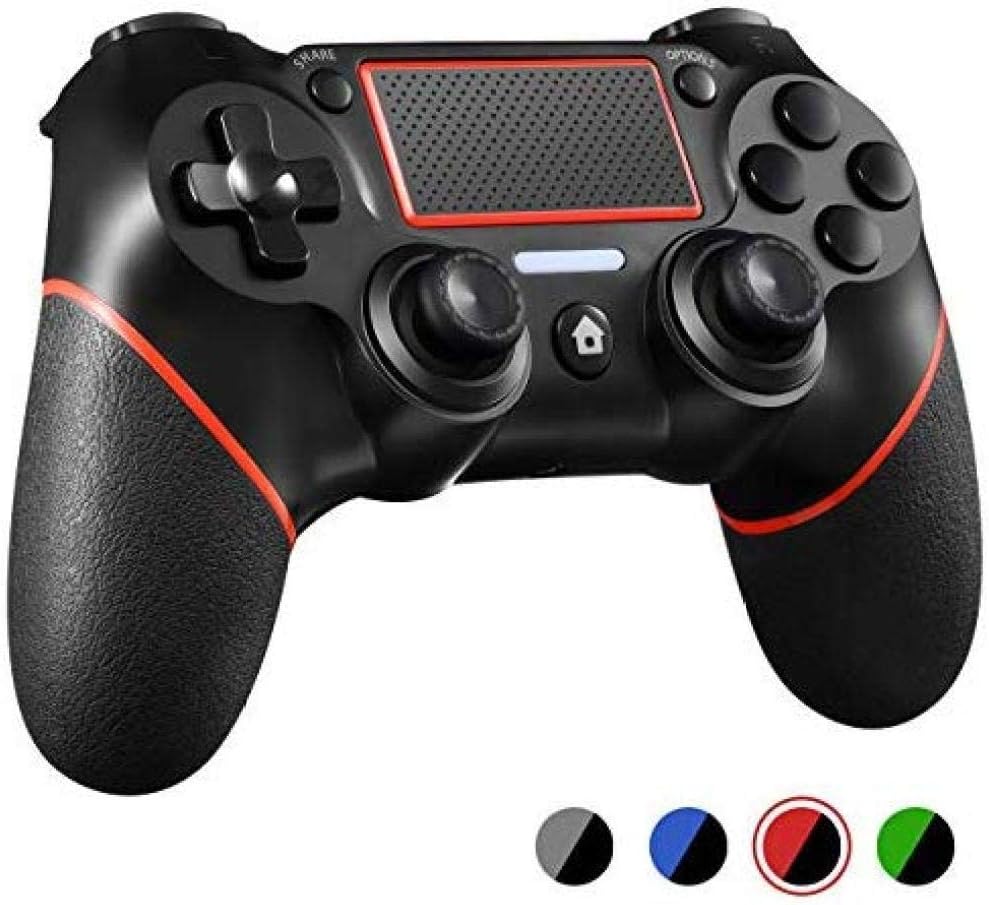 PS4 Controller Wireless Gamepad for Playstation 4/Pro/Slim/PC and Laptop with and Audio Function, USB Cable and Anti-Slip - Red