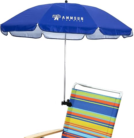 Ammsun 43 Inch Portable Beach Chair Umbrella Lightweight Balcony Parasol Clamp On Screw Beach Clip Umbrella Sun Shelter Shade Silver Coating Inside Blue Amazon Ca Patio Lawn Garden