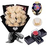 EIGHTOWN Roses Bouquet Artificial Flower - Preserved Red Rose Flowers with Love Necklace for Her - Unique Gifts Valentine's Day, Mother's Day, Thanksgiving, Birthday, Anniversary