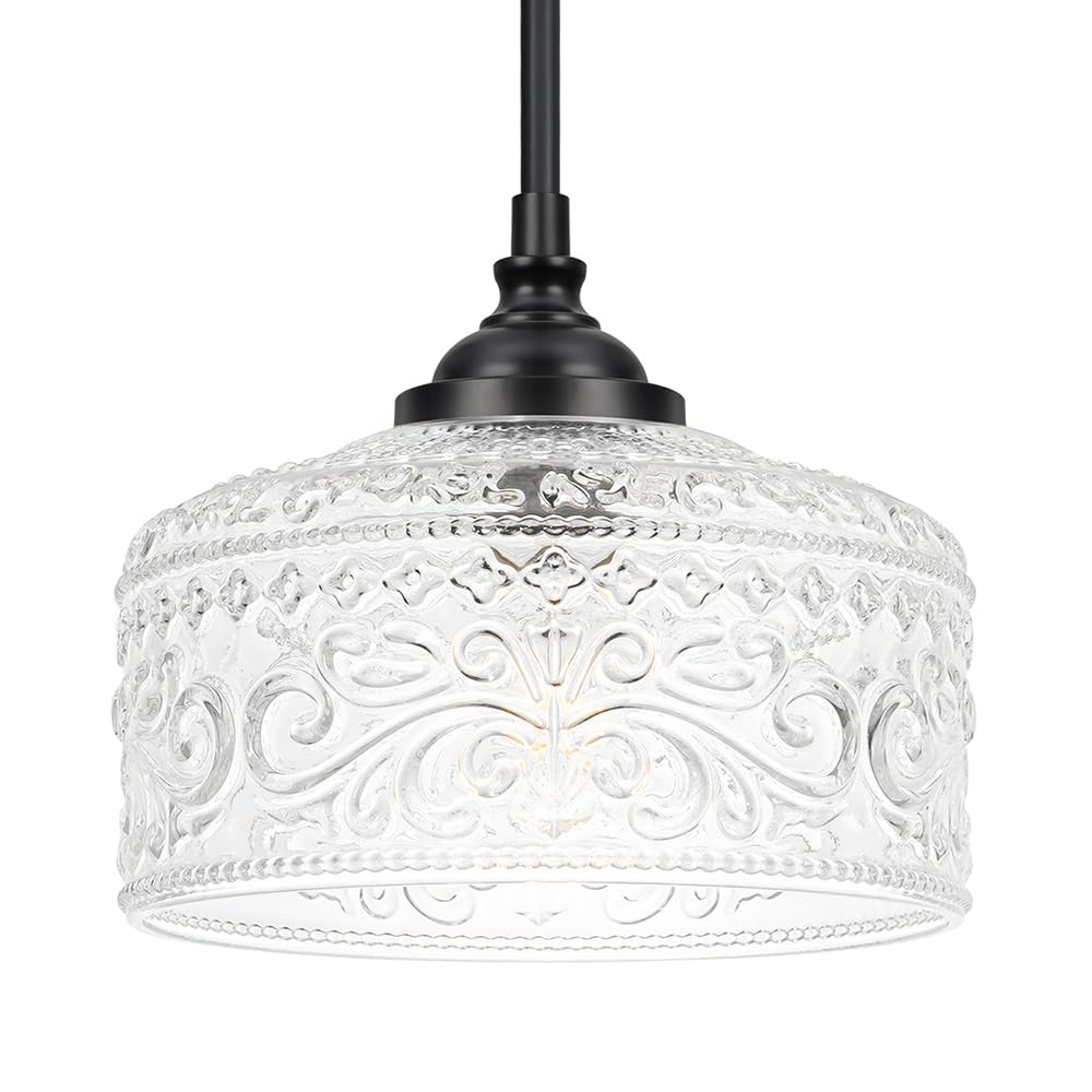 Photo 1 of Black Vintage Pendant Lights Kitchen Island, Adjustable Height Kitchen Island Lighting, Bathroom Pendant Light with Clear Glass Shade- Dual Mount Ceiling & Hanging Fixtures with 90° Swivel for Decor
