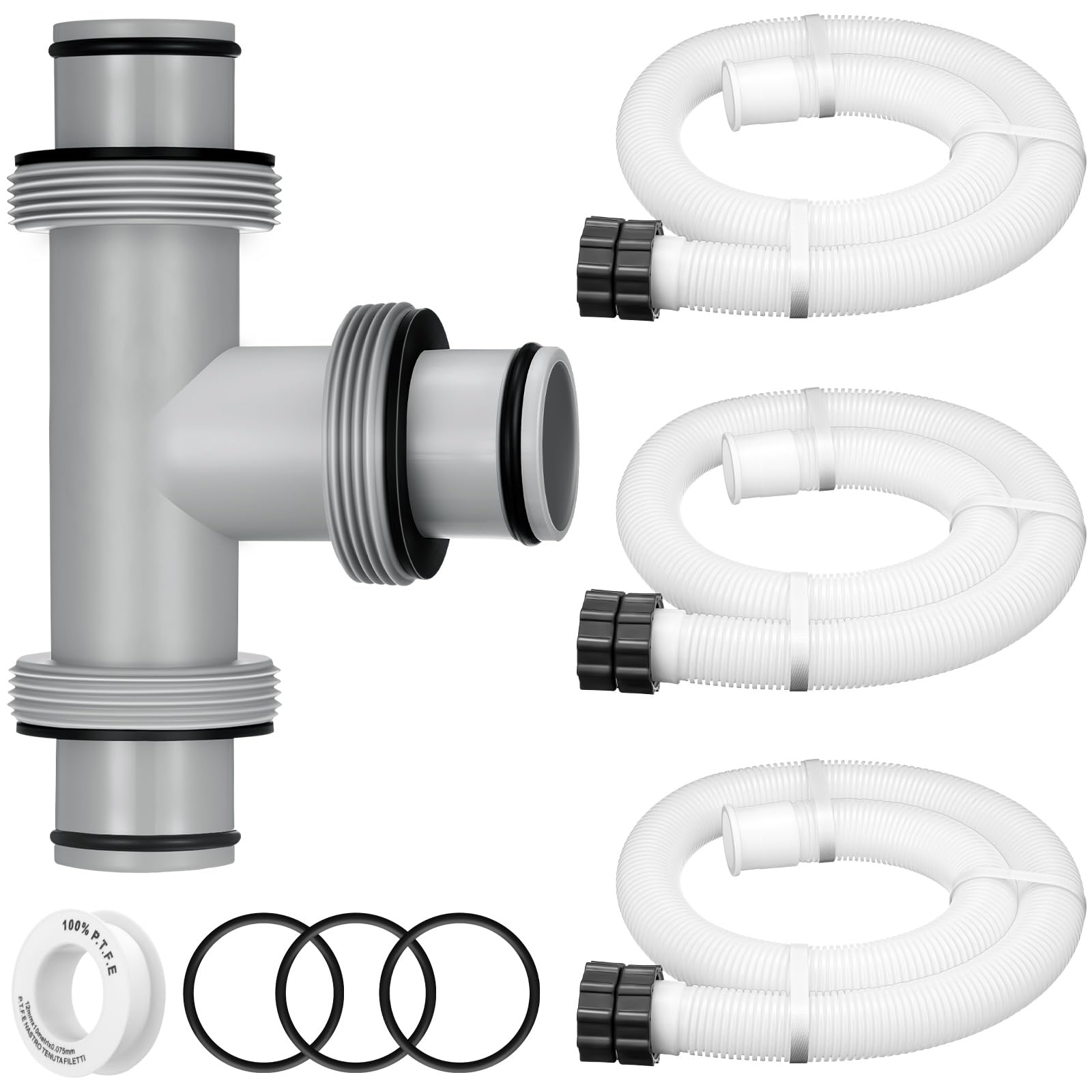 Photo 1 of Frienda 1.5" to 1.5" T Joint Pool Hose Connector with 3 Pcs 1.5" Diameter Pump Replacement Hose 59" Long, Pool Hose Adapter and Replacement Accessories Fitting for Filter Pump(Clear White)