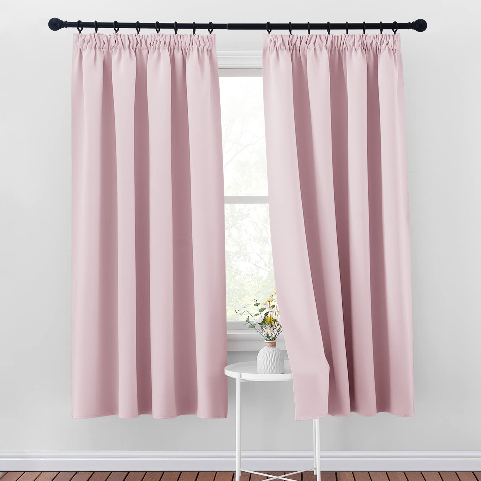 PONY DANCE Nursery Thermal Insulated Window Curtain - Pencil Pleated Light Block Curtain Drapes for Girl's Room Solid Bedroom Window Treatment for Noise Reducing, 2 Panels, W46 X L72, Pink — image 1