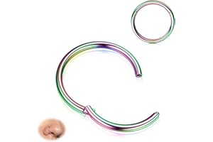 BodyBonita Hinged Nose Rings Hoops - 316L Surgical Steel Seamless Nose Piercing Jewelry Septum Clicker Lip Rings Cartilage Helix Daith Conch Tragus Rook Gold/Silver/Black/Rose Gold/Blue/Rainbow