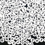 Trasfit 900 Pieces White Round Acrylic Alphabet Letter"A-Z" Beads for Jewelry Making, Bracelets, Necklaces, Key Chains and Kids Jewelry (4x7mm)