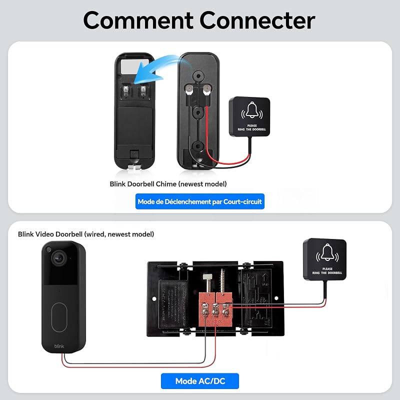 Relais de Signal Sans Fil, WET03B kit d’Extension Carillon Sans Fil, Compatible avec Toutes les Sonnettes Blink, 58 Mélodies & 5 Niveaux de Volume, 1 Convertisseur et 1 Récepteur
