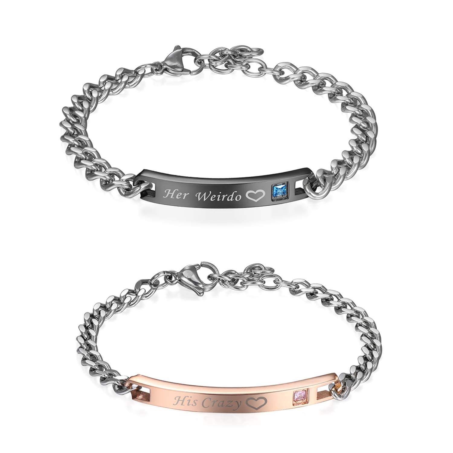 Oidea Stainless Steel His Crizy Her Weirdo Bracelets,CZ Inlaid for Couples