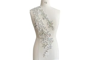 PLune Handmade Shining Acrylic Rhinestones on lace Applique Sewing Beads Stones Trim Patches Accessories for Wedding Dress (Clear AB Right)