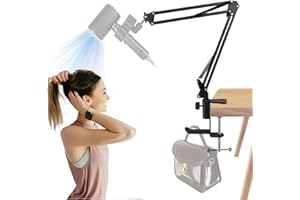 YUNHAN Blow Dryer Stand Hands Free 360 Rotate Hands Free Hair Dryer Holder，Adjustable Hair Dryer Stand Hands Free, Hands Free Blow Dryer Holder Stands Free Clip Suitable for 99%