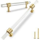 QOGRISUN 5-Pack Acrylic Cabinet Drawer Pulls, Brushed Brass, 5 Inch Center | Acrylic Bar On Solid Brass Base, Brushed Brass, 5 Inch Hole Center, For Kitchen Cabinets, Dressers And Bathroom Vanities