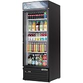 Everest EMGR24B 28-3/8" Commercial Reach-in Glass Merchandiser Upright Beverage Display Refrigerator for Convenience Grocery Store | (165) 20 oz Bottle, 25 Cu Ft Capacity | 4-Shelf, Black, 115V, NSF