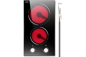 HOBSIR HOB 2 Burners Electric Cooktop, 12 inch Built-in Radiant Electric Stove, 9 Heating Level, Residual Heat Indicator, Over-Temperature Protection, 3000W, 220V-240V Hard Wire (No Plug)