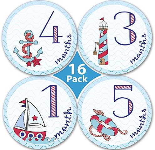 Baby Monthly Stickers For Boy, Milestones For Months 1-12, Every Month Take Pictures And Add To Scrapbook As Keepsake-To Put On Bodysuit, Bibs Or Onesie- Best Baby Shower Gifts! With 4 Bonus Stickers