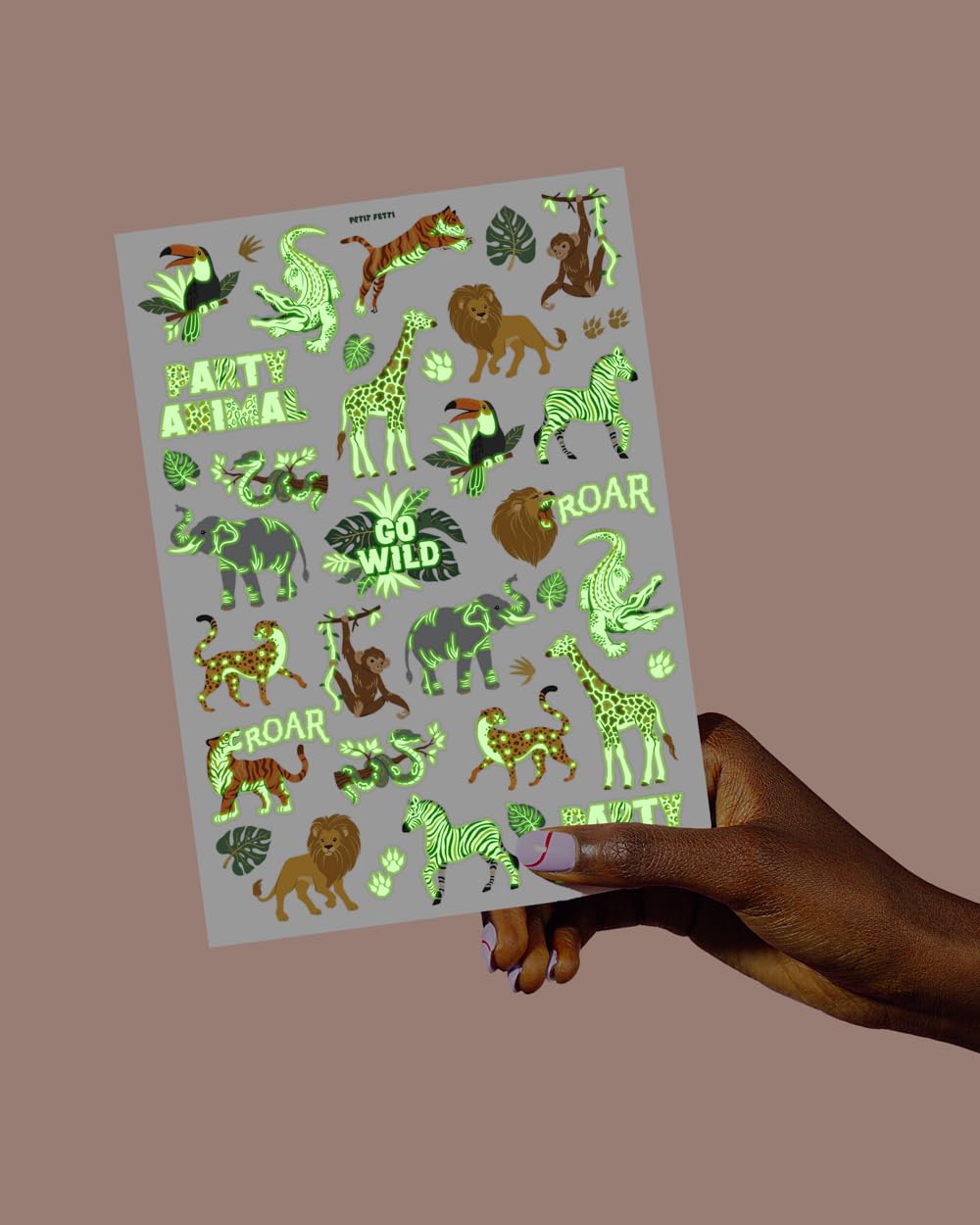 xo, Fetti Jungle Animal Glow in Dark Temporary Tattoos for Kids - 48 Pcs | Elephant Party Decorations, Wild Animal Birthday Party Supplies, Giraffe Favors, Safari Baby Shower, Tiger