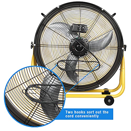 KEN BROWN 24 Inch Metal Floor Drum Fan, 120W Energy Saving,3 Speeds