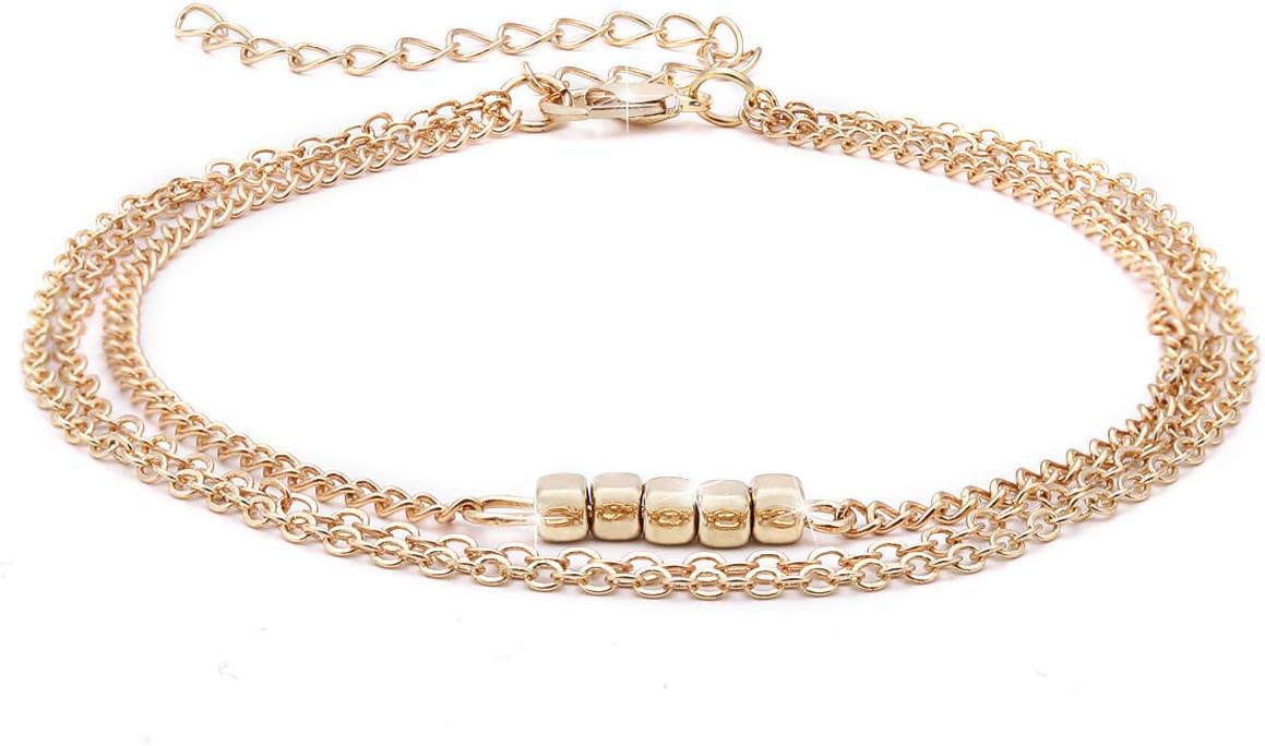 Crazy Feng Ankle Sterling Silver 14K Gold Adjustable Beach Anklet Bracelet Multi-Layer Foot Jewelry Set for Women,Girls
