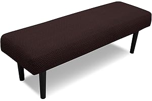 DREAHOTEXTIL Stretch Bench Covers, Bench Seat Covers, Bench Cushions Covers, Printed Bench Seat Protector, Washable Bench Slipcover, Rectangle Bench Covers for Dining Room, Living Room, Kitchen(Twill coffee)