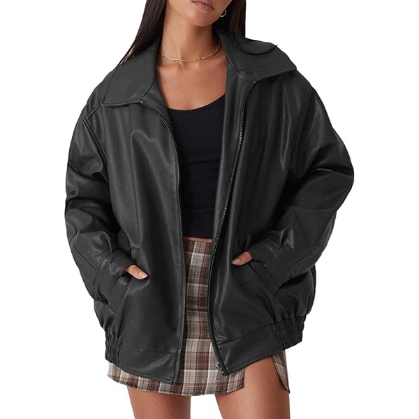 Amazon.com: Tyadorw Womens Leather Jacket Y2K Black Leather