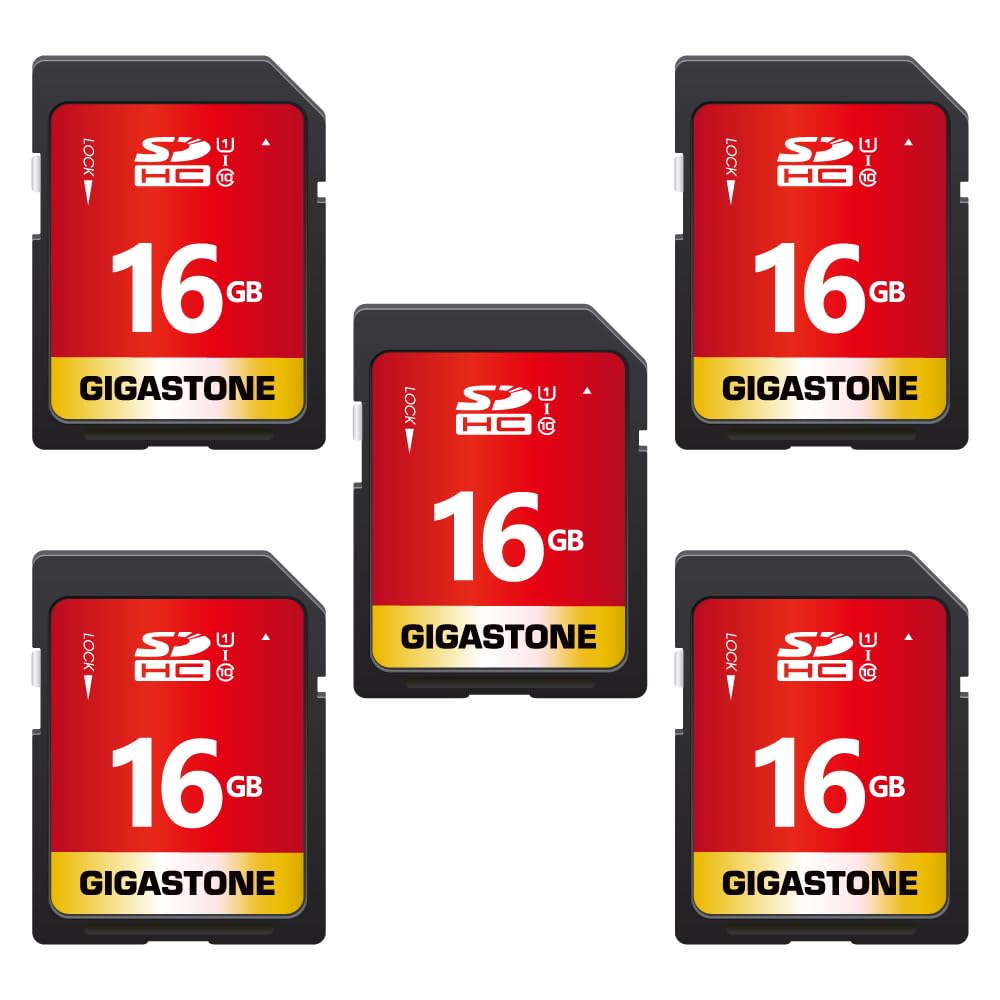 GIGASTONE SD Card 16GB 5-Pack, High-Speed 16GB SD Card Full HD Video Memory Card, Compatible with Canon Nikon Sony Pentax Kodak Olympus Panasonic Digital Camera, UHS-I SDHC U1 Class 10