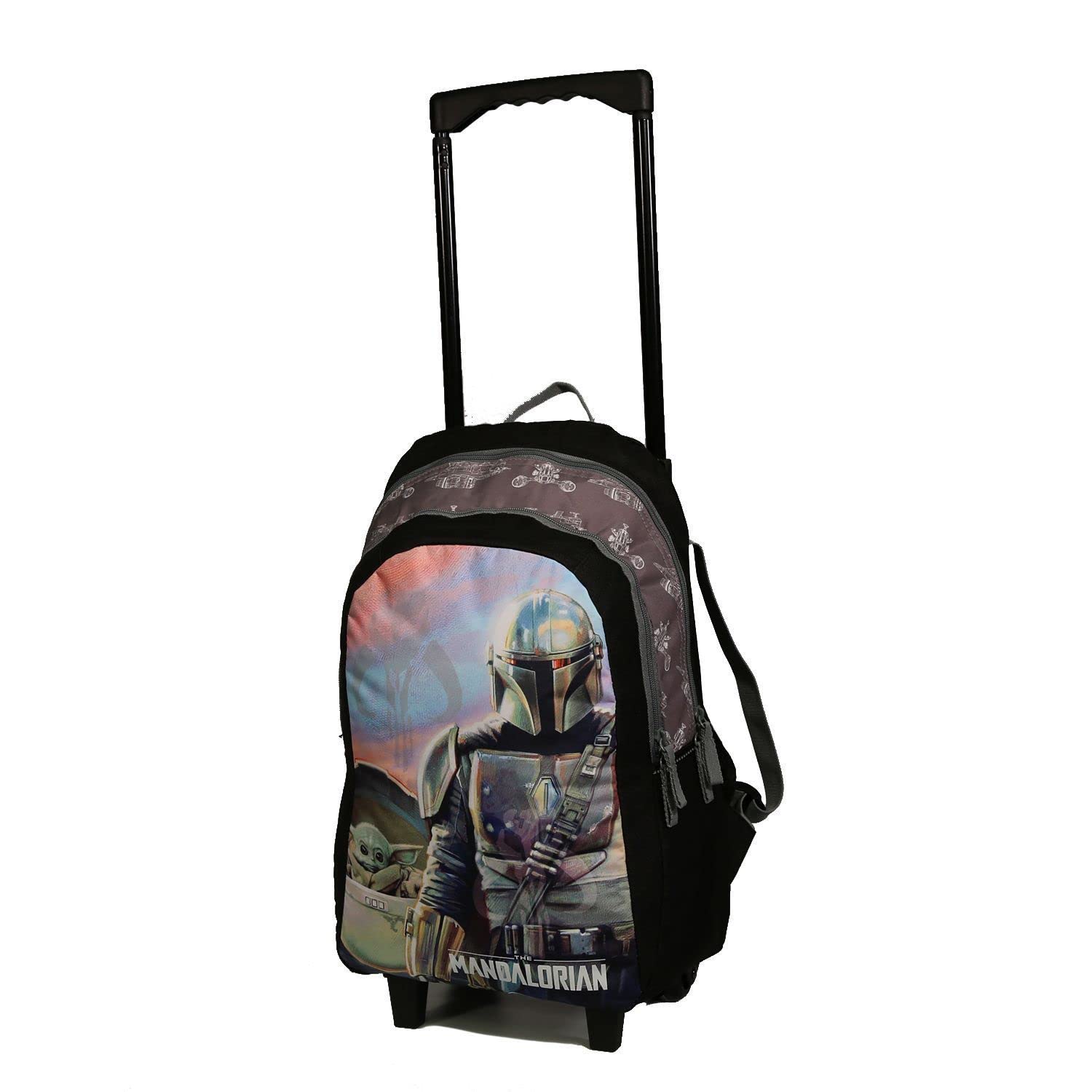 Bagtrotter Star Wars/The Mandalorian Baby Yoda Wheeled Backpack Black and Grey, grey, 32x16x45