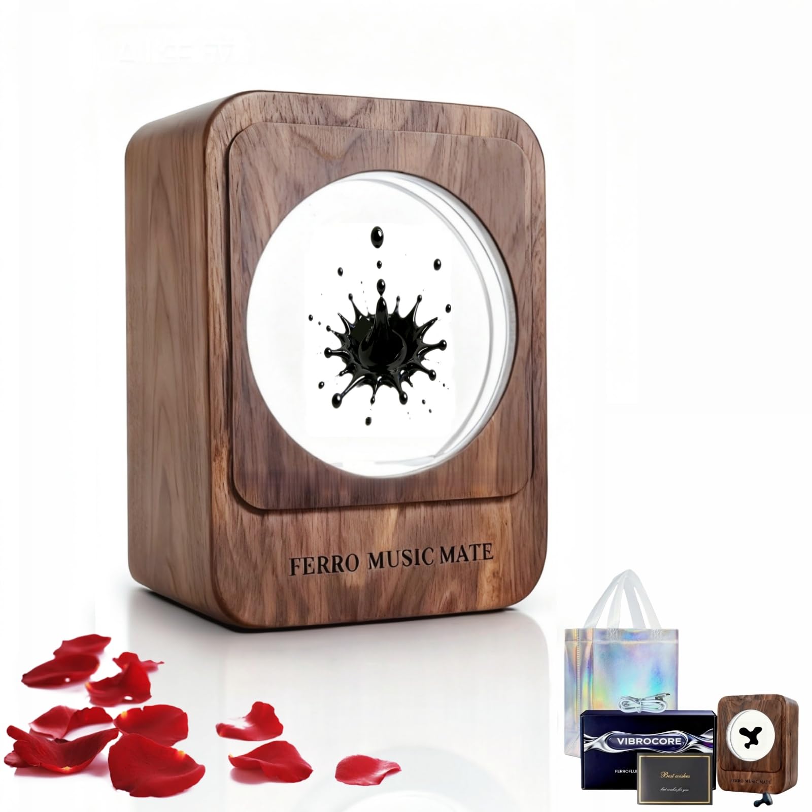 Photo 1 of LWYMX Ferrofluid Speaker Music Mate,Valentines Day Gifts for Her/Him,Dancing Ferrofluid Music Mate,Walnut Wood,ferromagnetic,Symbiosis in a Bottle, Magnetic Fluid Toys, Desktop Decorations.?unvoiced?