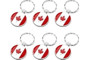 SevenFish 6pcs Canada Flag Keychains, Canadian Crystal National Flag Keyring Maple Leaf Key Chain Gift for Men Women