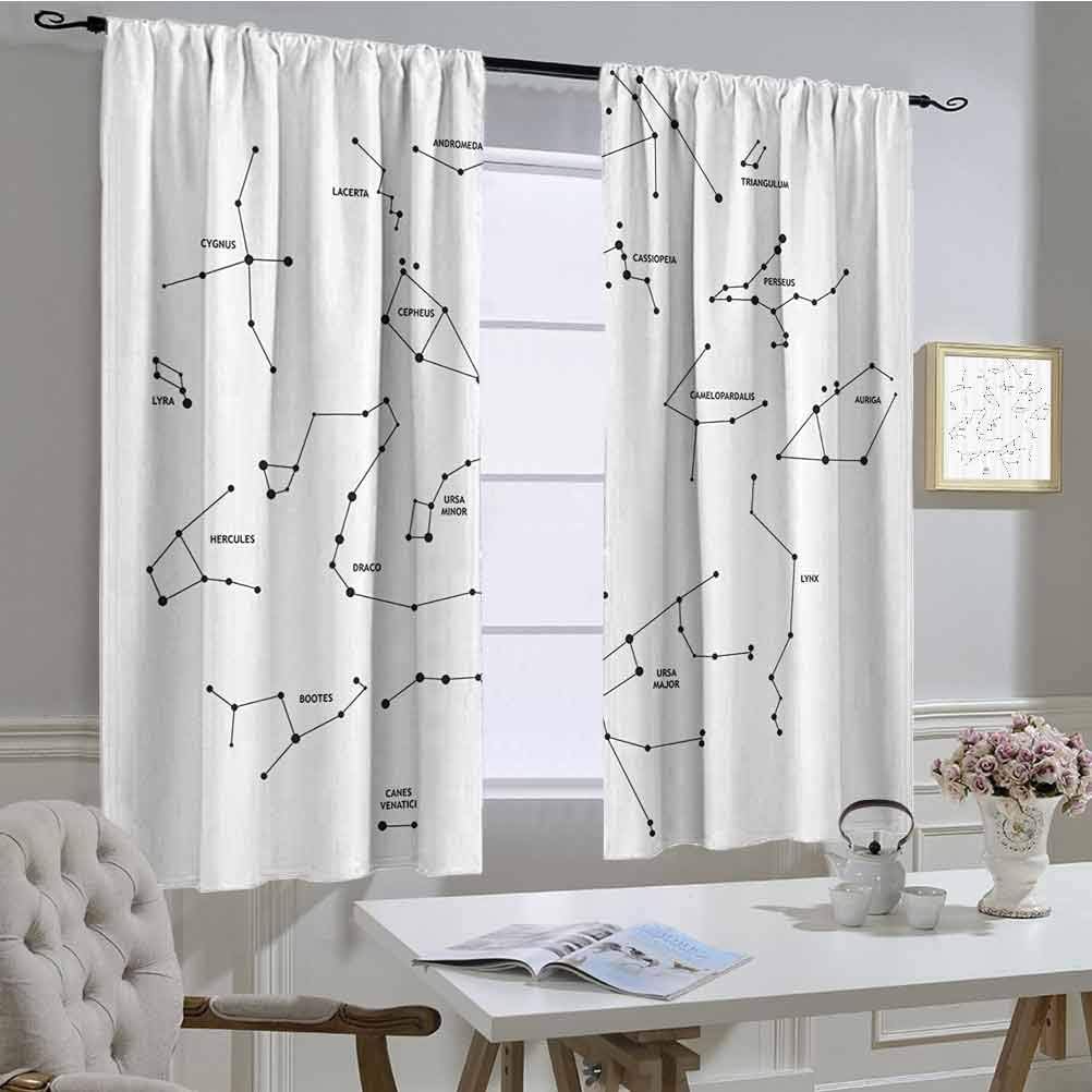 hengshu Constellation Bathroom curtian Astronomic Theme Group Stars Names Classical Scientific Composition curtainsfor Living Room Sheer Charcoal Grey White W36 x L72 inch per Panel