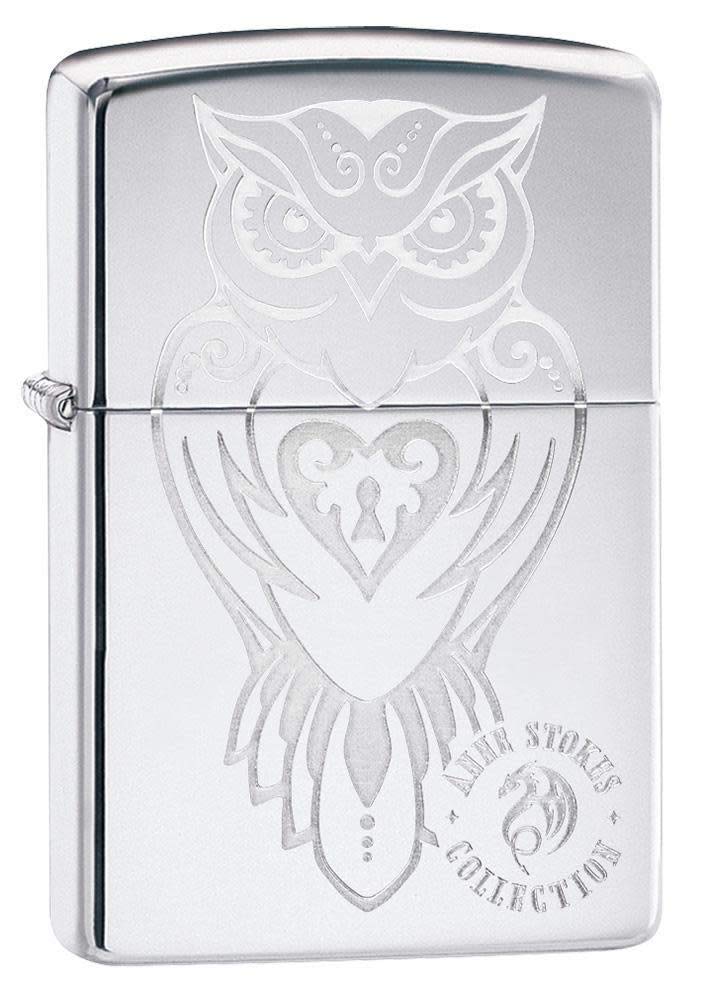 Zippo Lighter, Metal, High Polish Chrome Owl, One Size