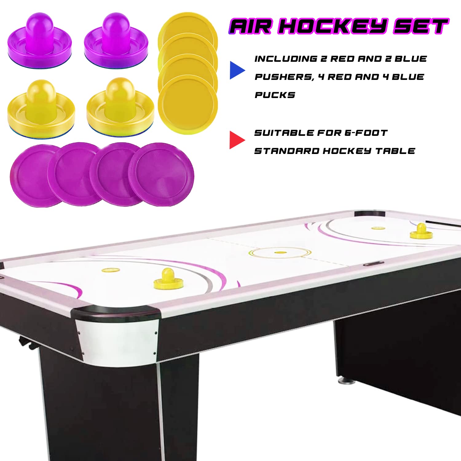 INSCOOL Air Hockey Pushers and Pucks - Air Hockey Paddles and Goal Handles Replacement Accessories for Game Tables (4 Pushers, 8 Pucks)