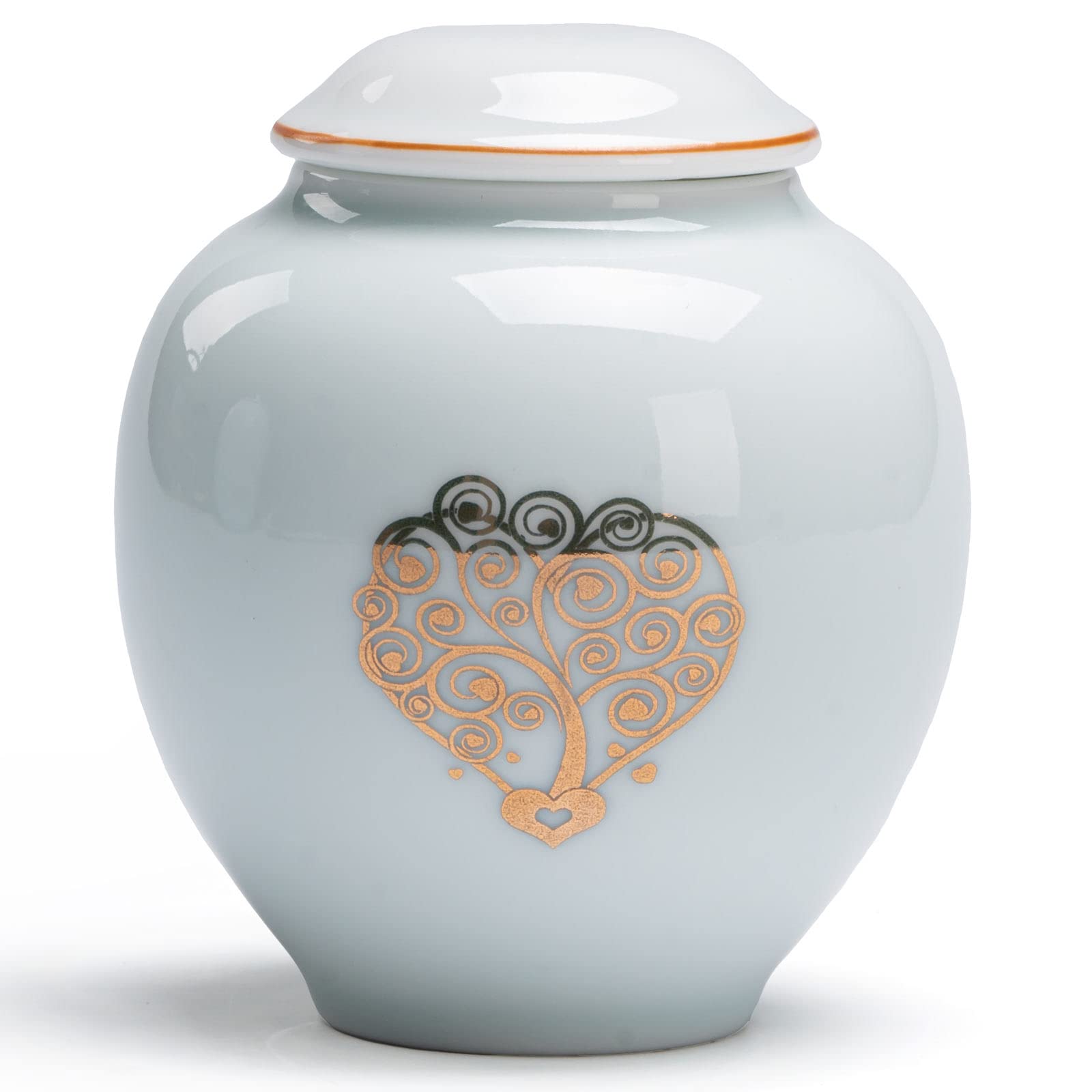 PIOSRTRR Small Urn for Human Ashes Keepsake,for Adult/Pet, Ceramic,Heart-Gold