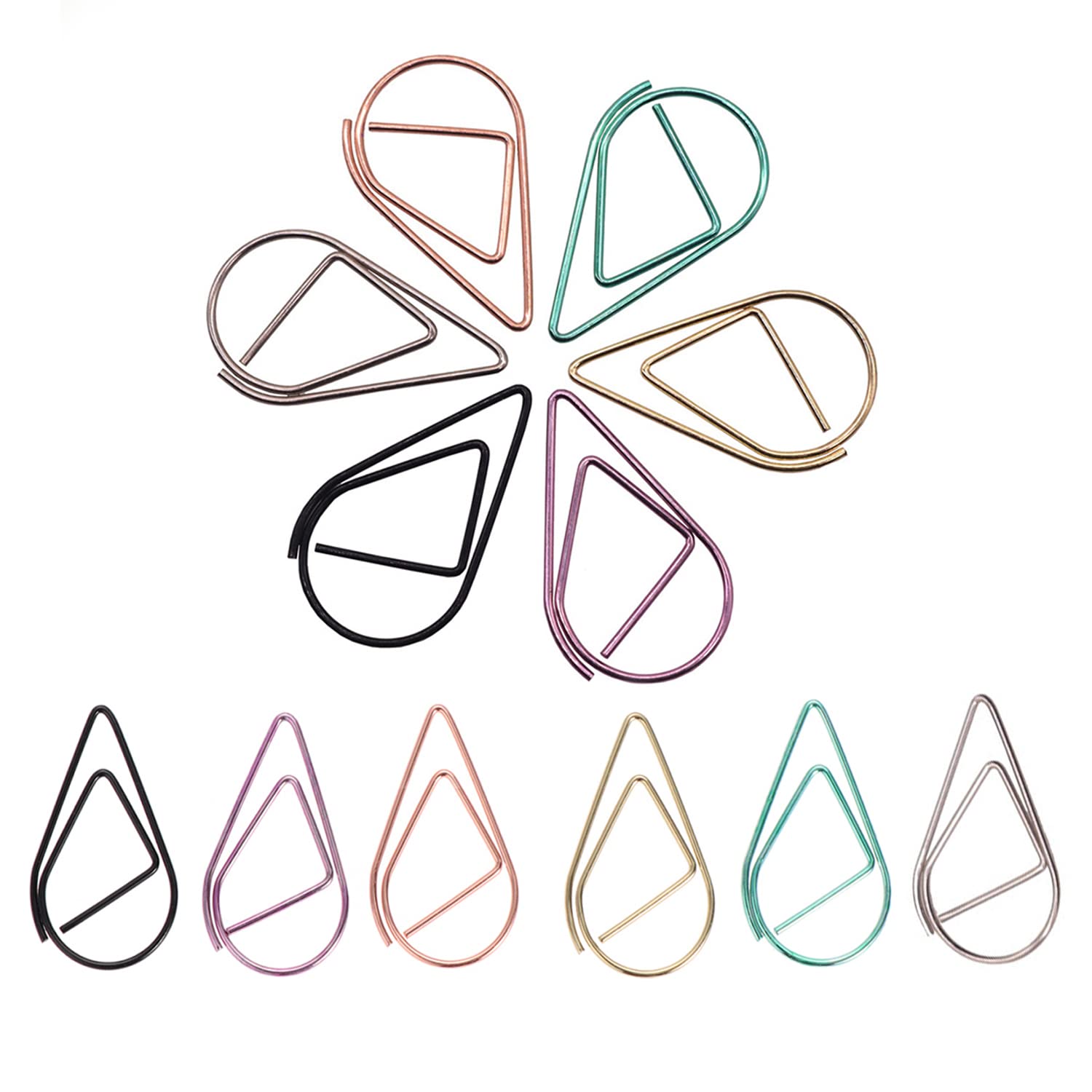 WUBAYI 300Pcs Small Coloured Paper Clips, Stainless Steel Water Drop-Shaped Paperclips Bookmarks Small Paper Clips for Office, School Supplies