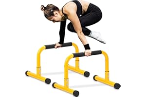 TABEKE Push Up Bar, 14'' High Steel Parallettes & Dip Bar with Full Coverage Foam Handle, Heavy-Duty Calisthenics Parallel Bars for L-Sit, Dips, Home Gym Strength Training Workout